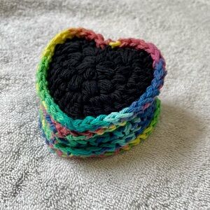 Dual use 100% cotton heart shaped crochet face scrubbies/coaster - Set of 5
